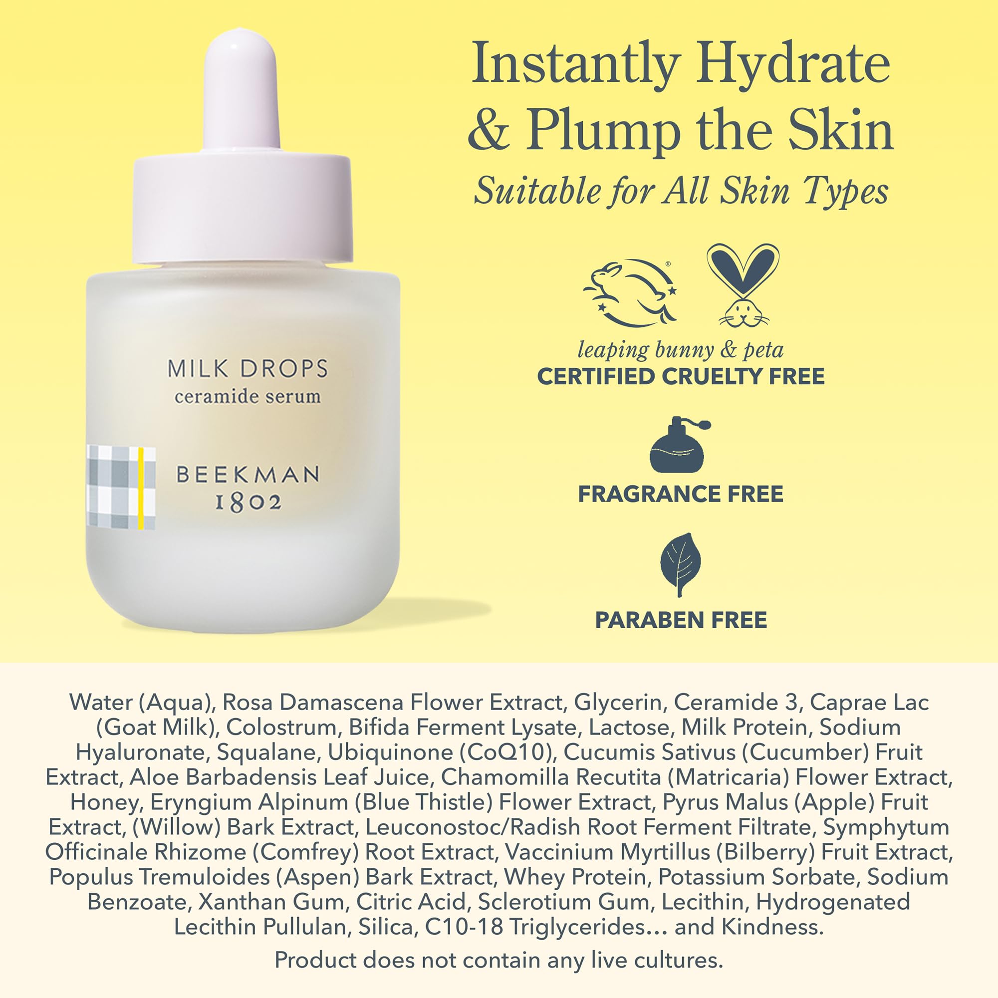 Beekman 1802 Milk Drops: añade 1–2 gotas a Bloom Cream para activar hidratación
