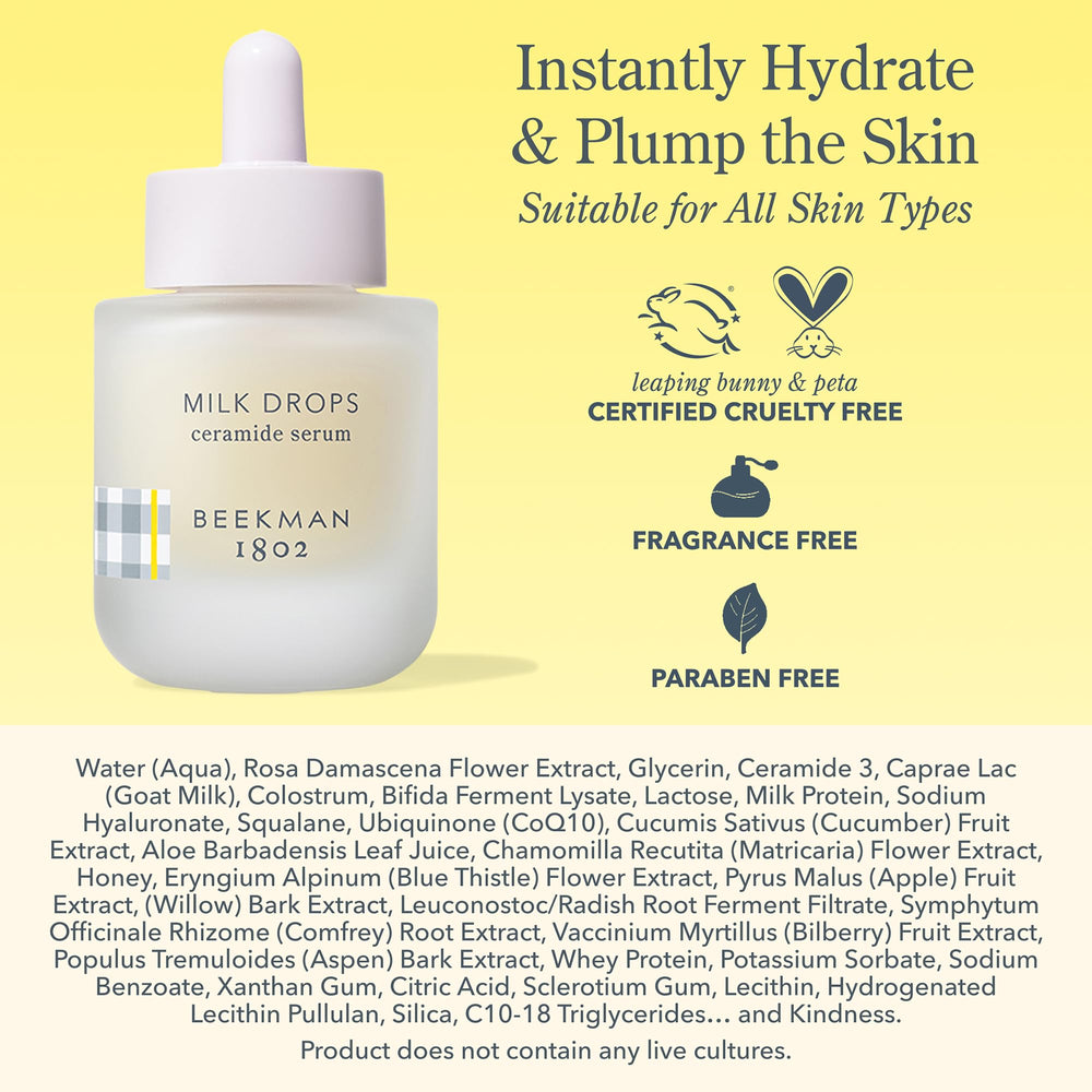Beekman 1802 Milk Drops: añade 1–2 gotas a Bloom Cream para activar hidratación