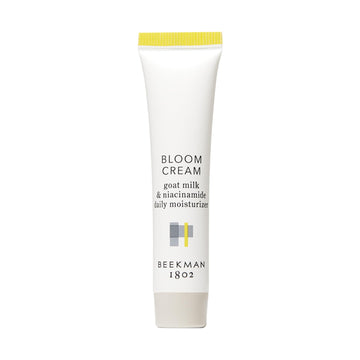 Beekman 1802 Bloom Cream goat milk jar close-up for deep hydration and barrier support.