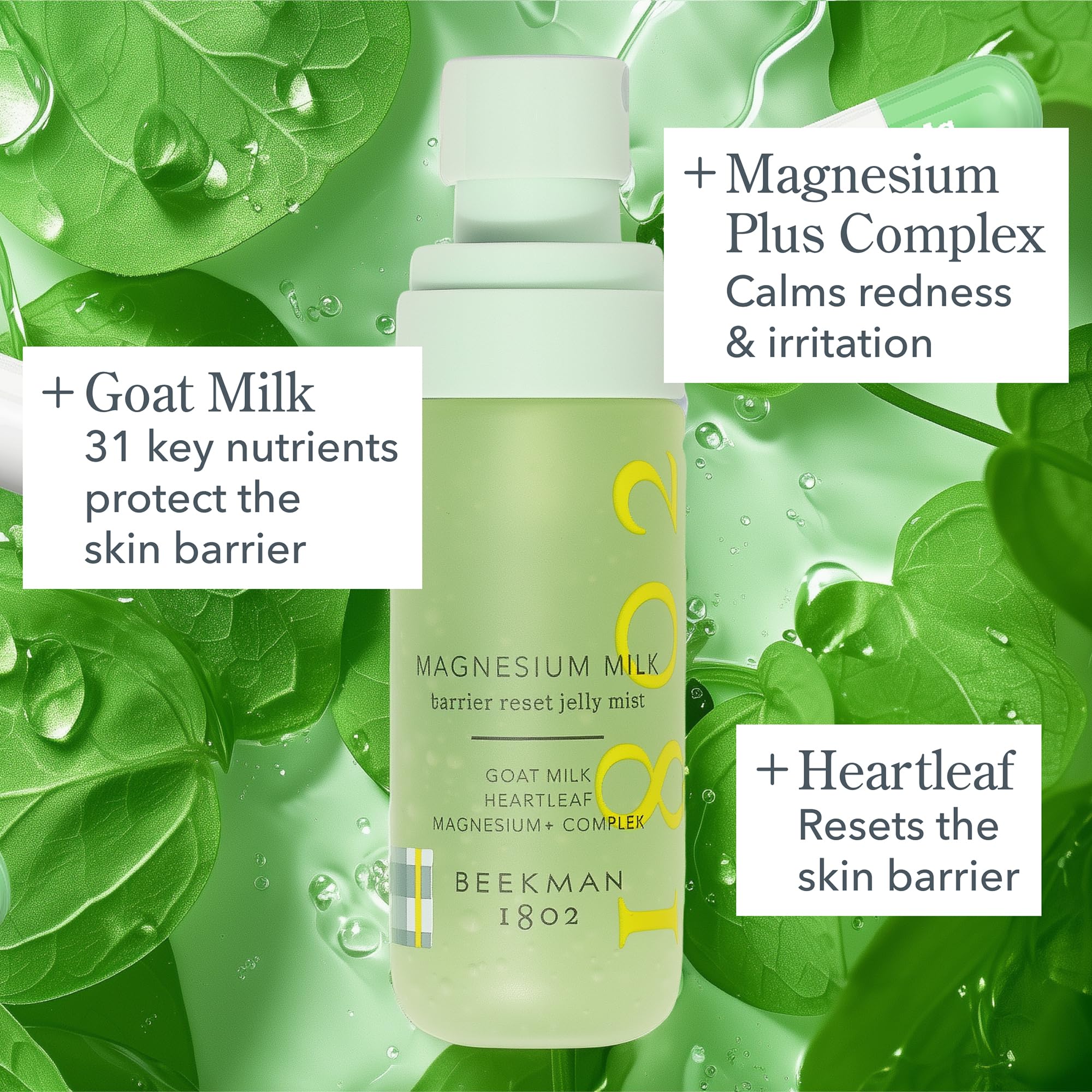 Beekman 1802 Magnesium Milk Barrier Reset Jelly Mist – brume légère hydratante pour peau sensible