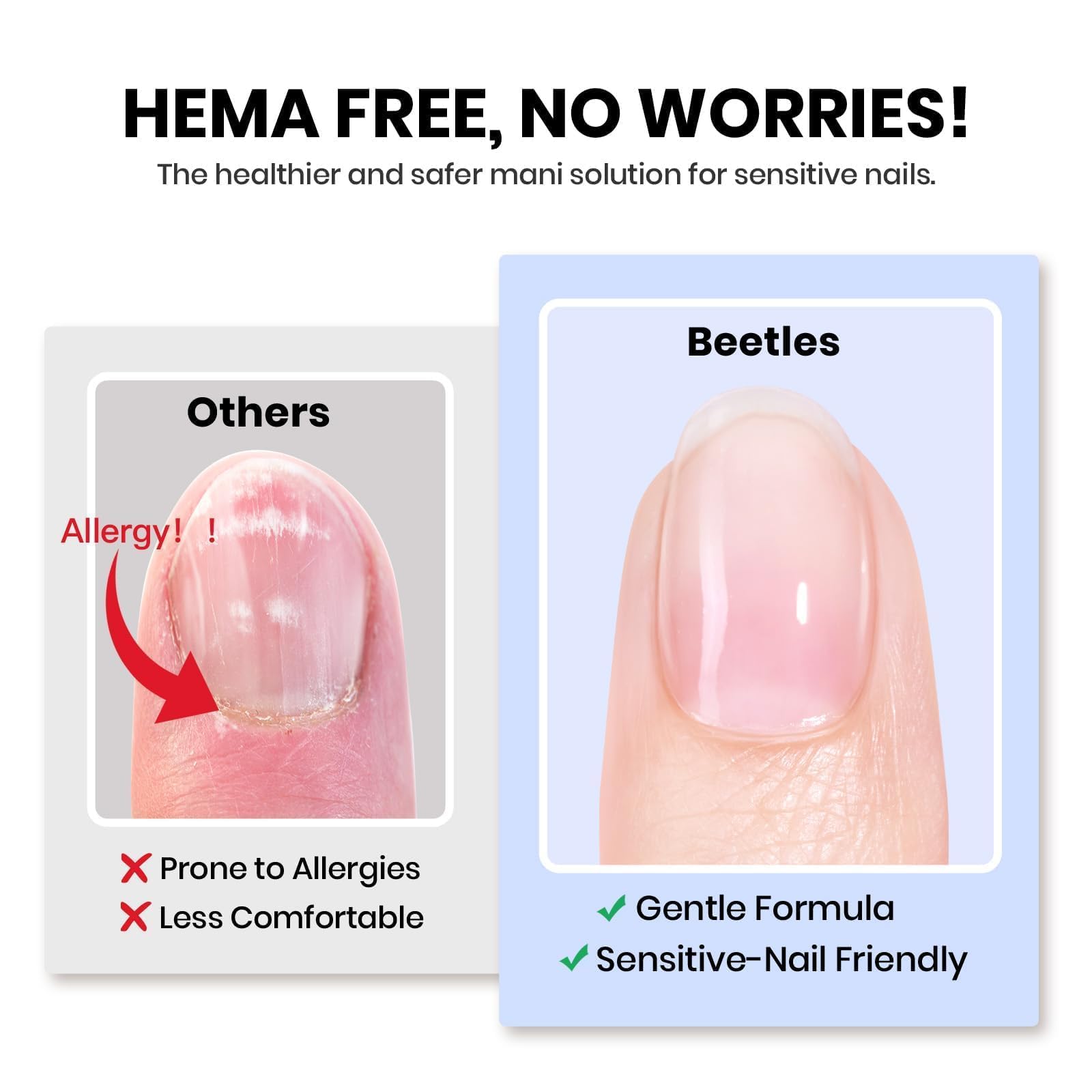 Beetles Gel Uñas sin HEMA, visual de la botella, adherencia fuerte.