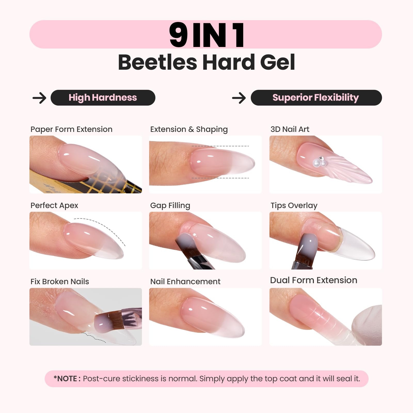 Beetles adhesión fuerte y curado prolongado para uñas resistentes.