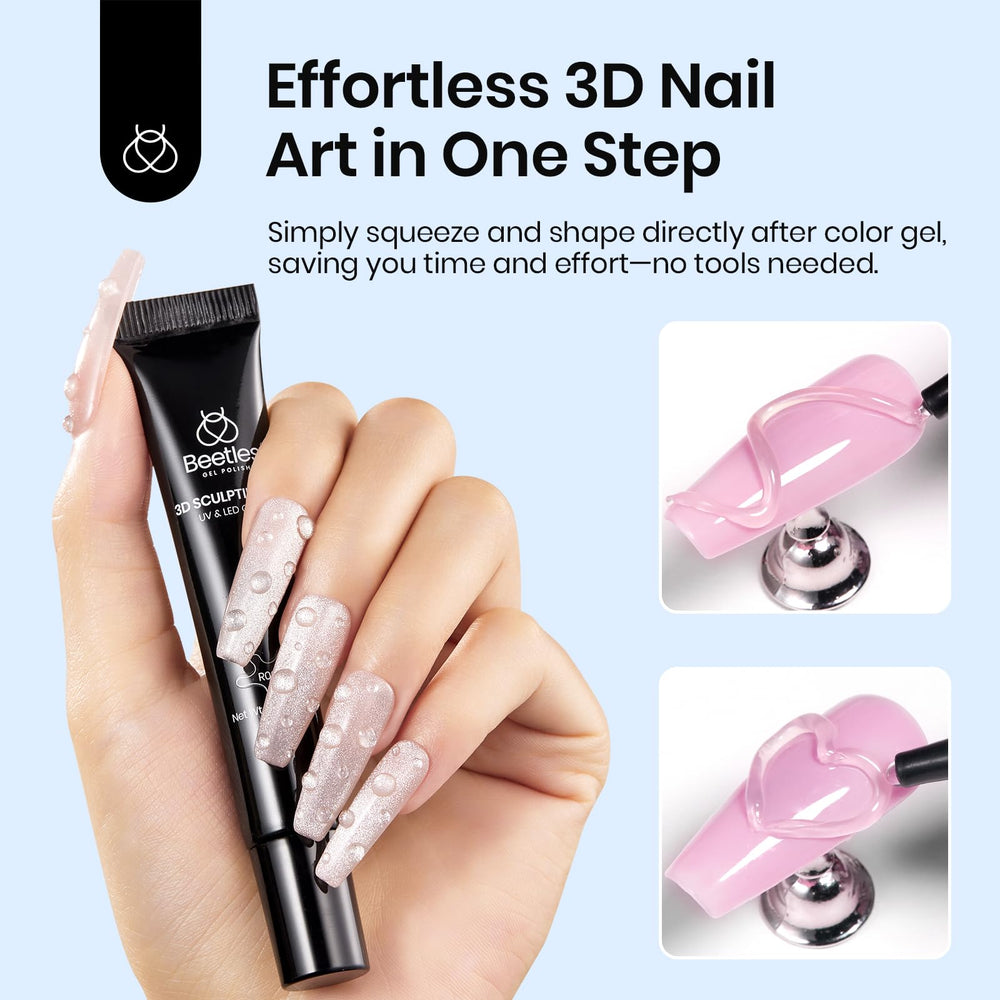 Beetles gel transparente, aplicación fácil para uñas con efectos 3D