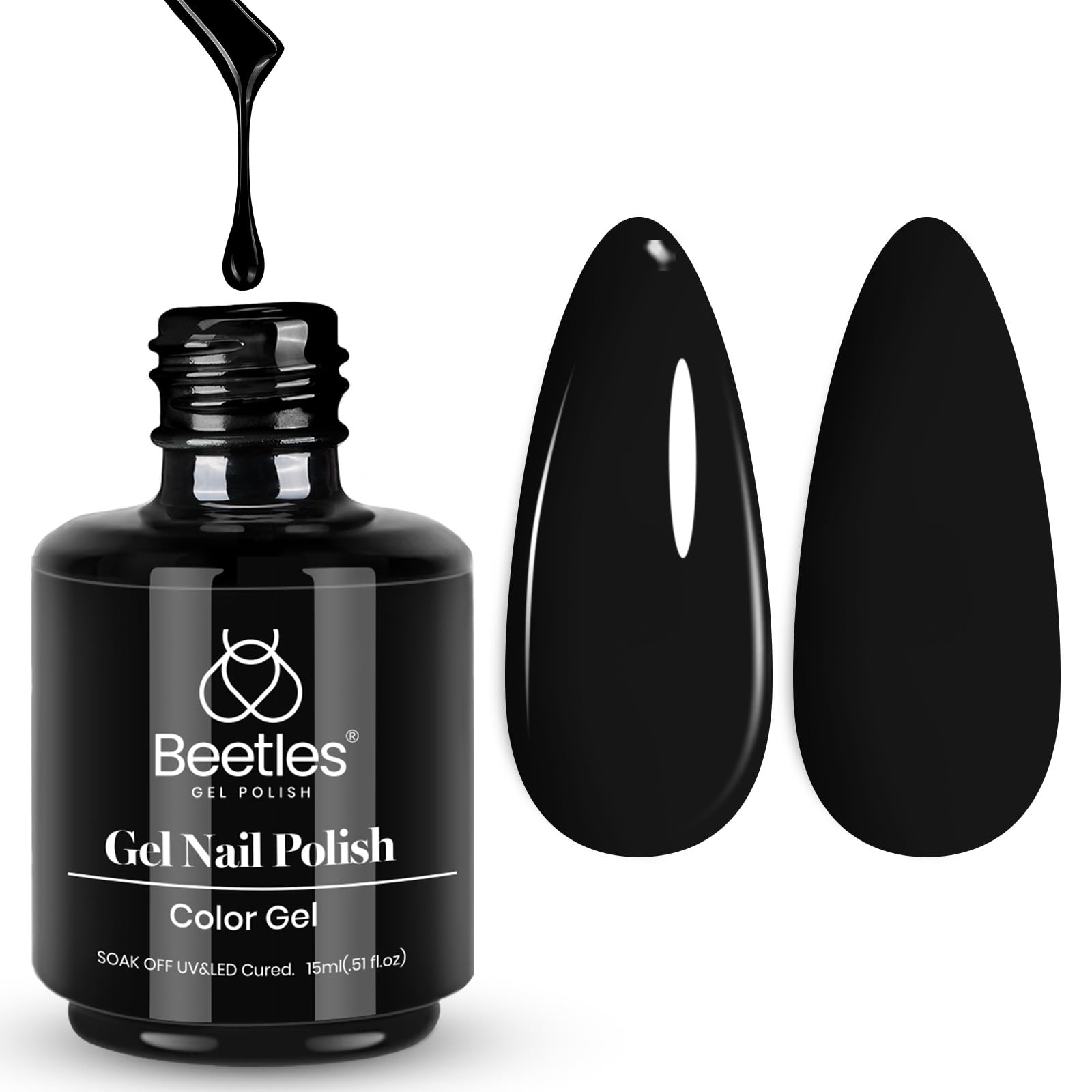 Beetles Audrey Black: botella de 15 ml para esmalte en gel brillante y duradero.