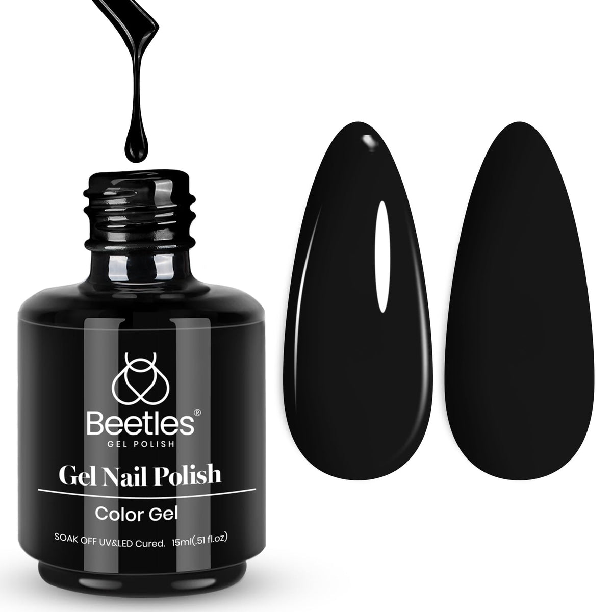 Beetles Audrey Black: botella de 15 ml para esmalte en gel brillante y duradero.
