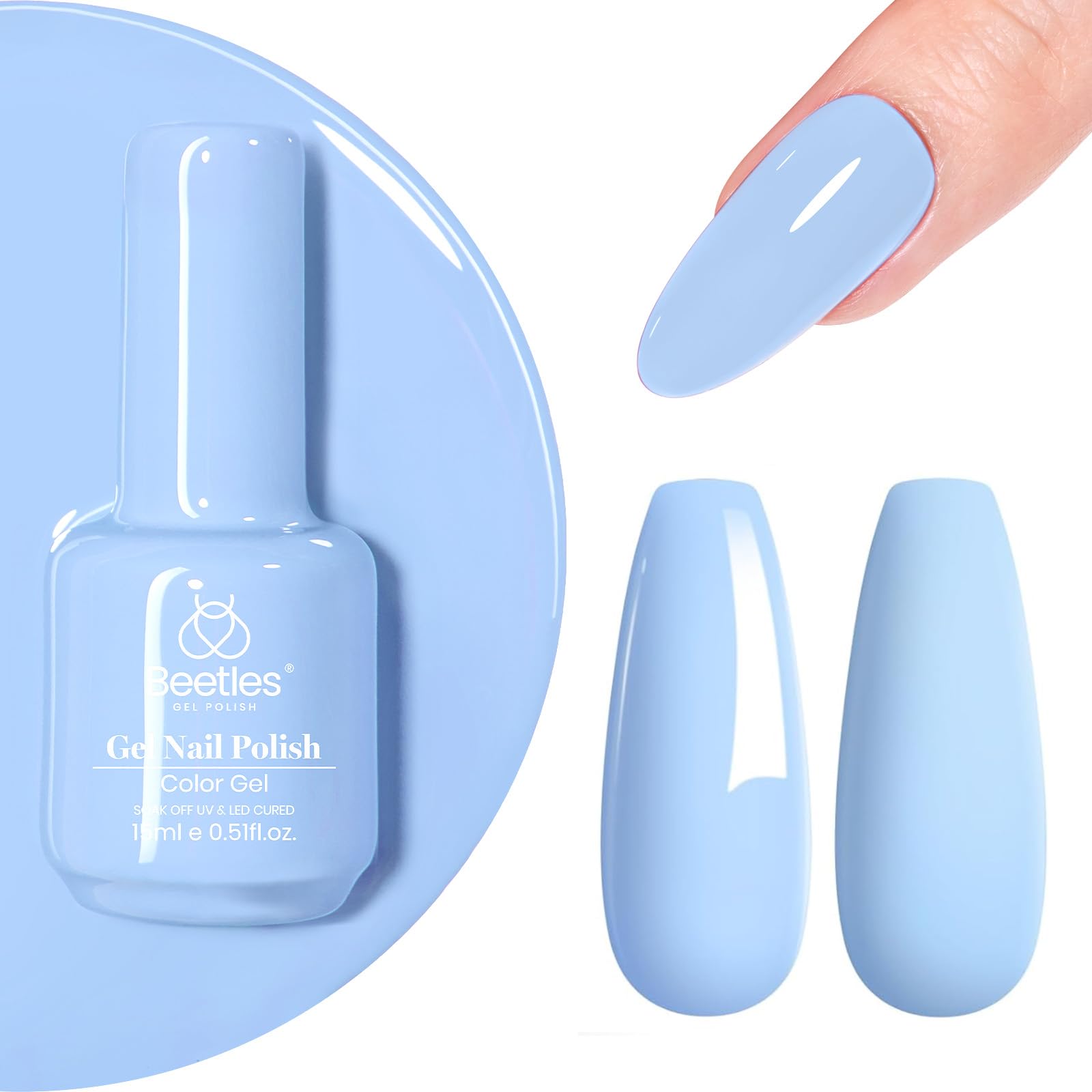 Beetles azul claro: esmalte gel de 15 ml para uñas con acabado suave y brillante.