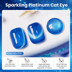 Beetles Esmalte en gel azul con brillo intenso y efecto ojo de gato.