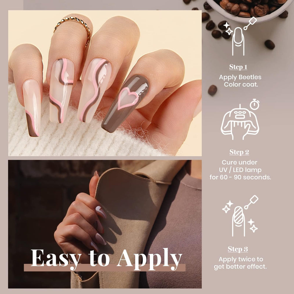 Beetles Brown Gel Nail Polish: requiere base y top coat para mayor duración.