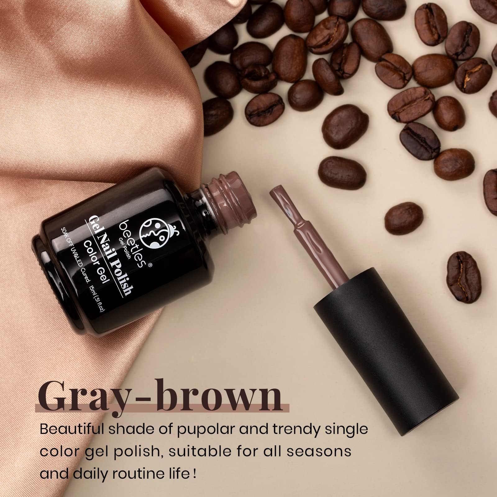 Beetles Brown Gel Nail Polish: tono invernal marrón para cobertura uniforme.