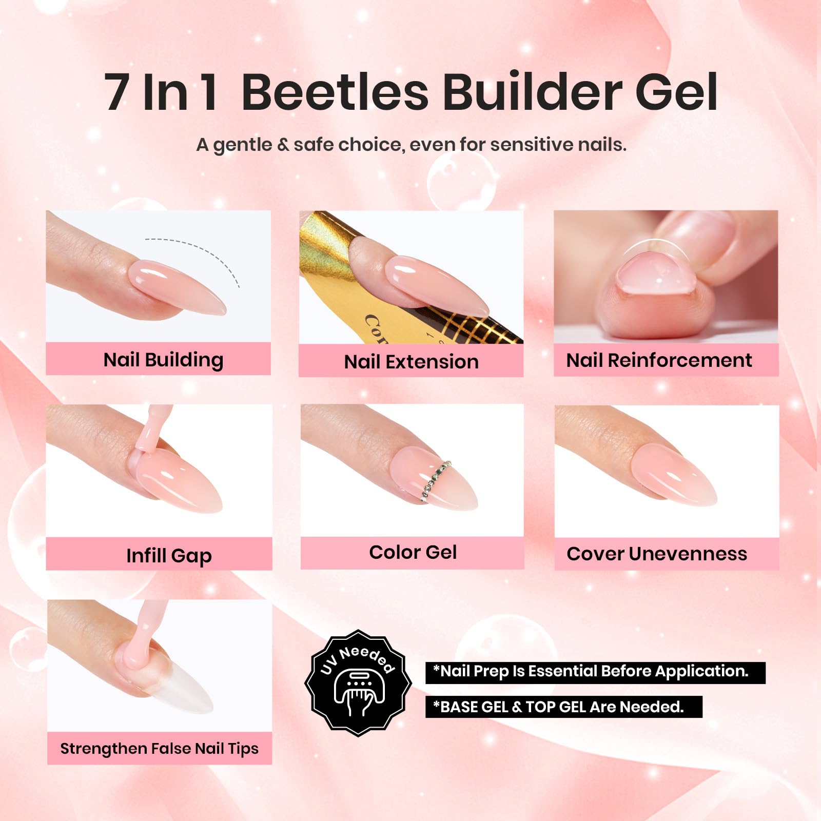 Beetles Builder Gel: aplicación en uña para forma y refuerzo duradero.