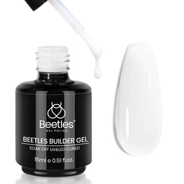 Beetles Builder Gel, botella blanco lechoso, para uñas con acabado natural.
