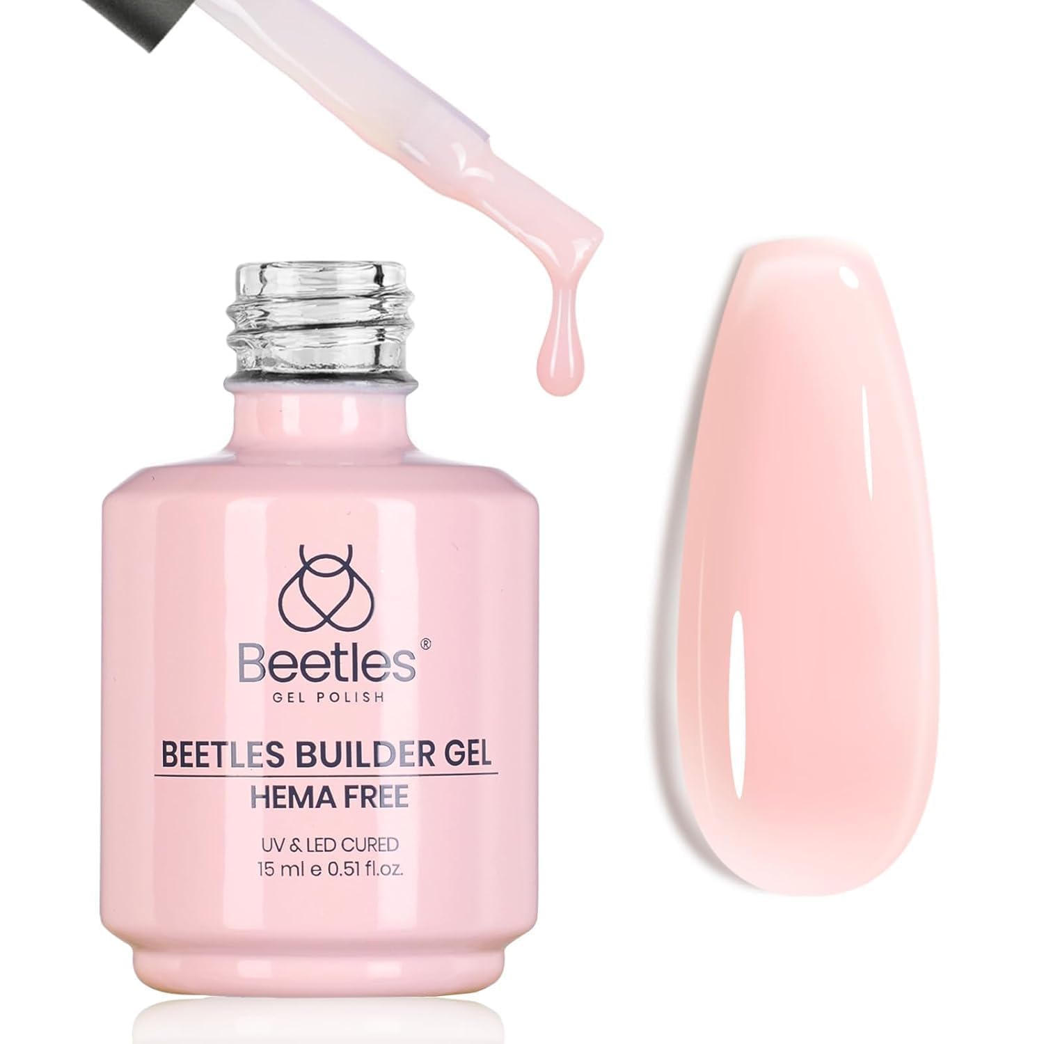 Beetles Builder Gel Pristine Grace, botella rosa, fácil de aplicar y acabado liso.