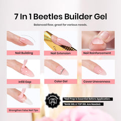 Beetles Builder Gel modelado de uñas rosa con acabado preciso.