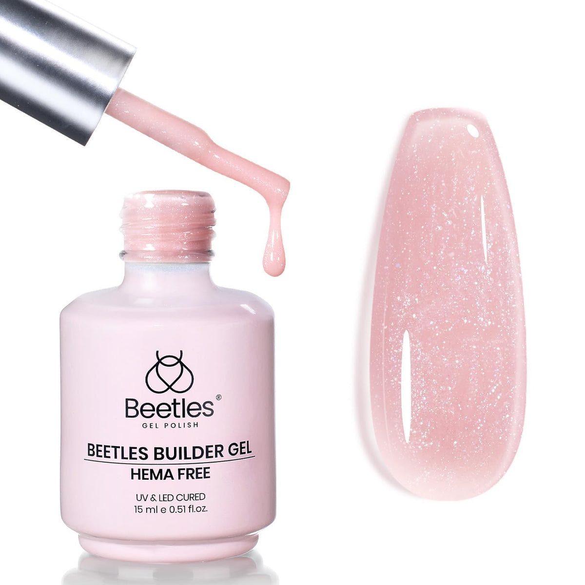 Beetles Builder Gel Rosa, aplicación precisa para un acabado suave.