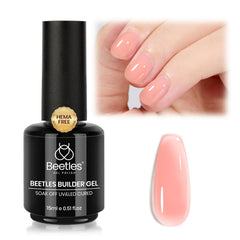 Beetles Builder Gel rosado nude en botella, acabado natural.