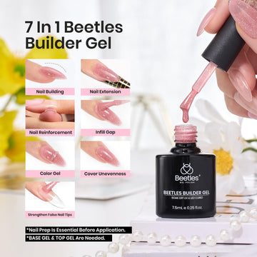 Beetles Builder Gel Set nude pink glitter for natural-looking extensions at home.