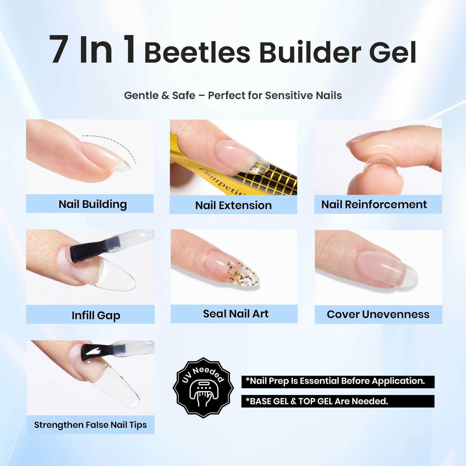 Beetles gel de construcción, solución 8 en 1 para uñas fuertes.