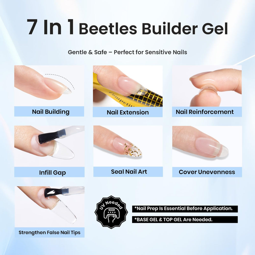 Beetles gel de construcción, solución 8 en 1 para uñas fuertes.