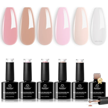 Beetles Builder Gel Sheer Luck color swatches show six shades for DIY nails