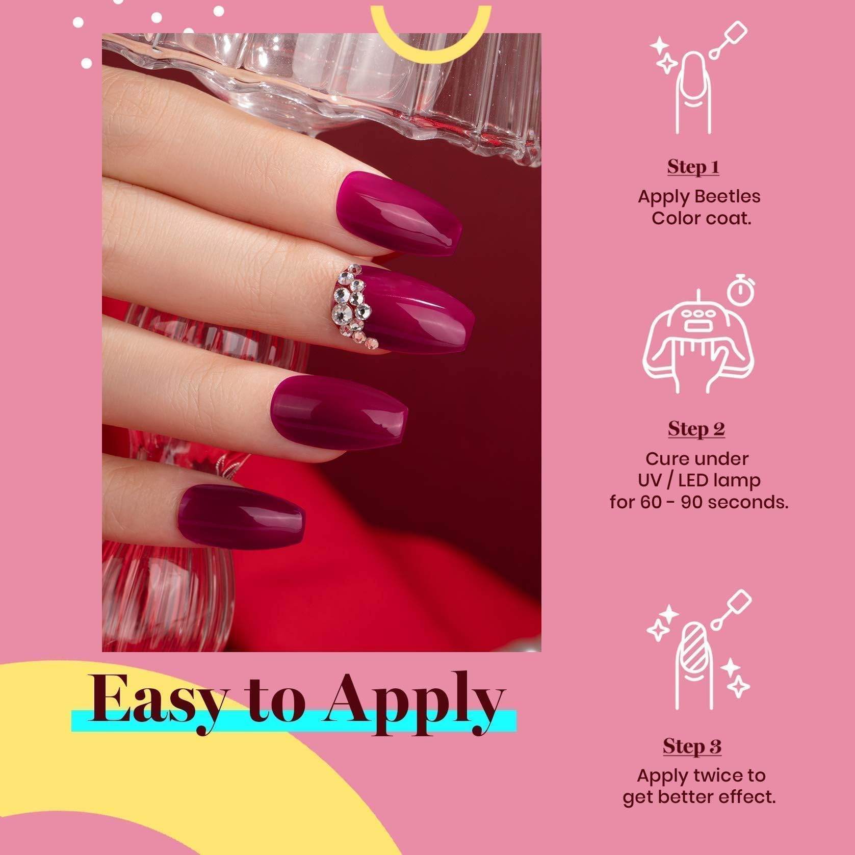 Beetles Burgundy Red Gel Polish en proceso de aplicación para manicuras en casa