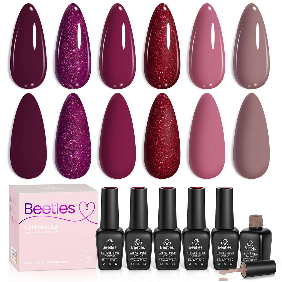 Beetles Burgundy: set de 6 colores para manicura en casa