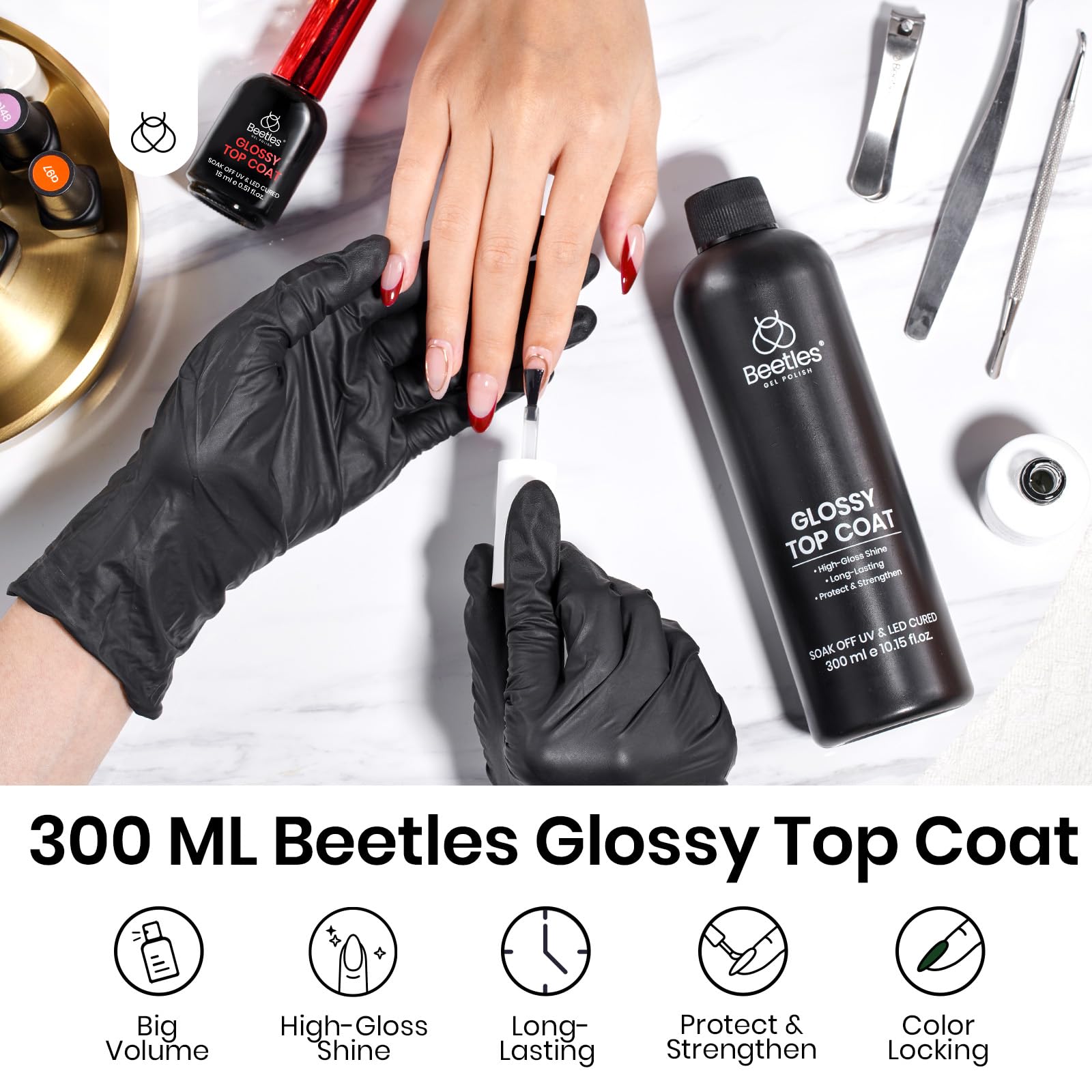 Beetles Capa Superior Aplicación Fácil para gel, compatibilidad de uso.