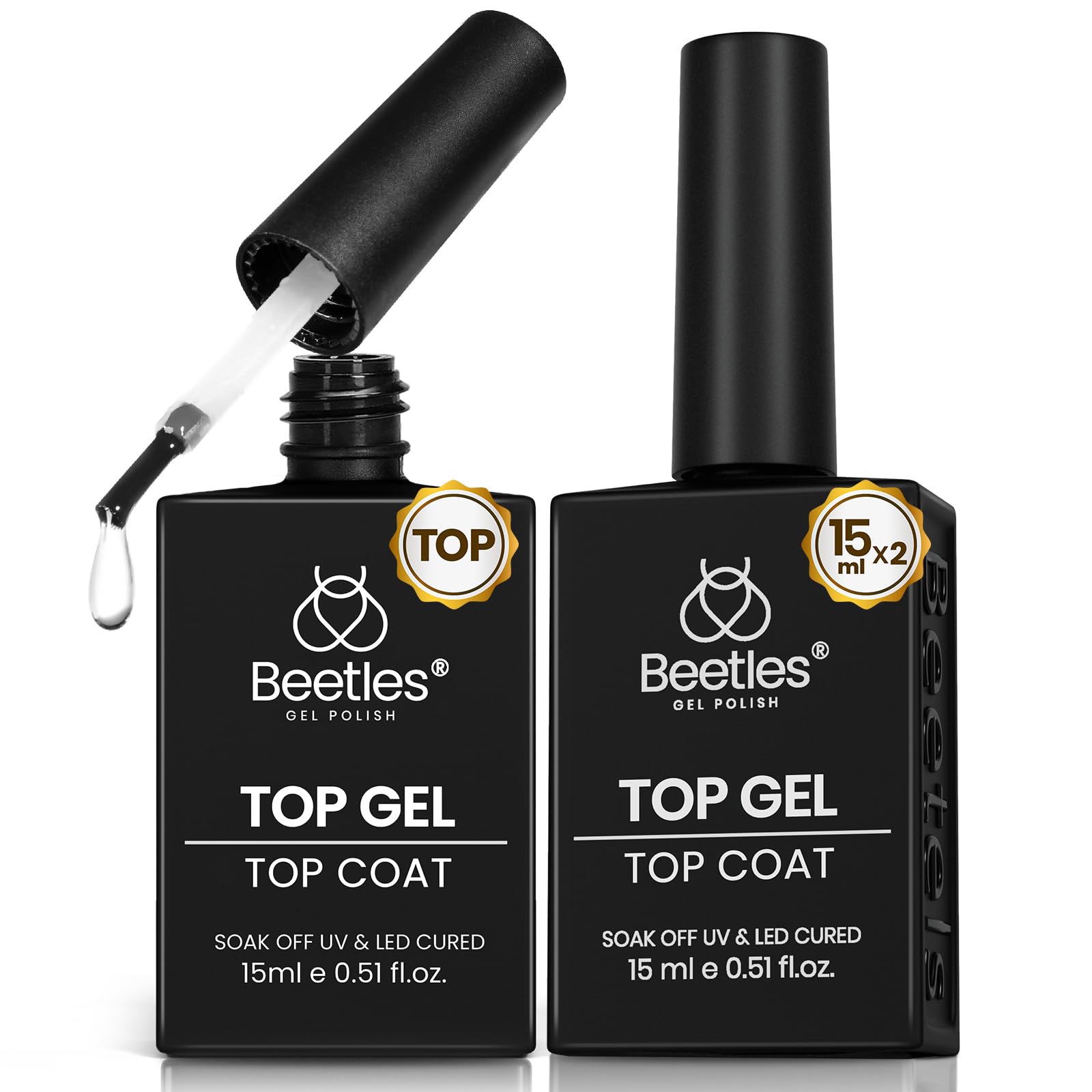 Beetles Capa Superior Gel uñas, brillo alto para acabado duradero.