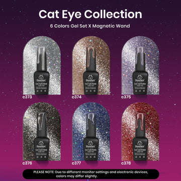 Beetles Cat Eye Glitter Rojo Púrpura Azul: seis colores brillantes para uñas.
