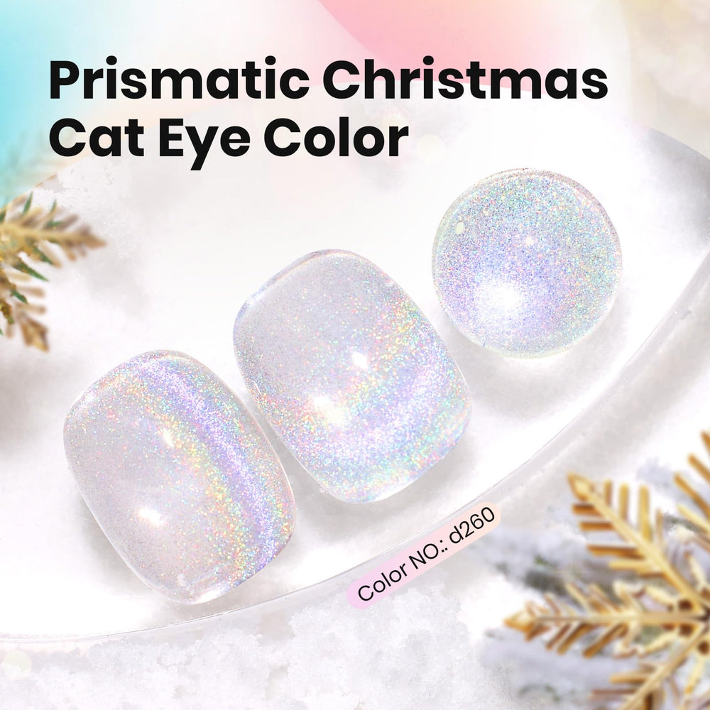 Beetles Cat Eye Prismatic con efecto arcoíris en uñas para look festivo.
