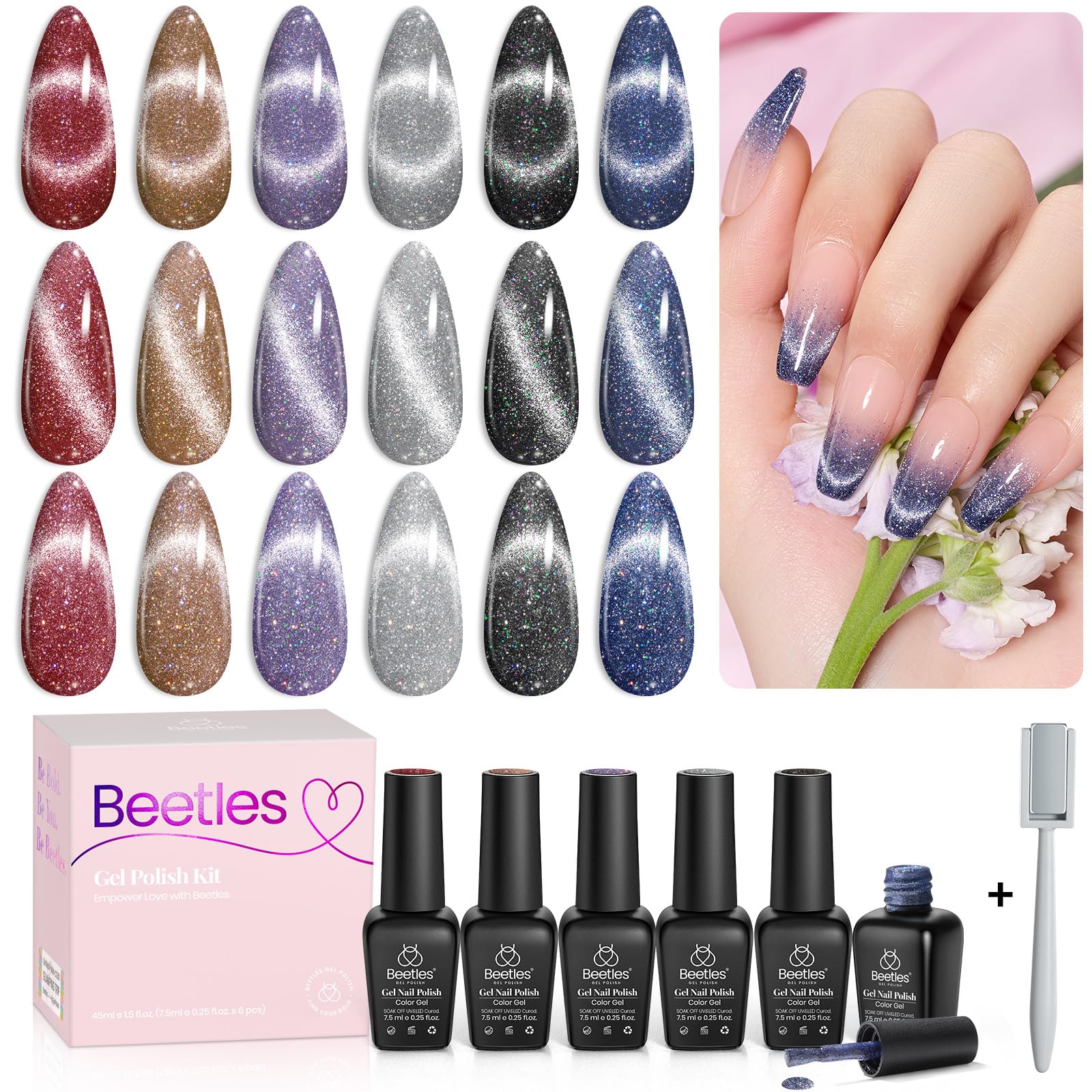 Beetles Cat Eye: efecto ojo de gato con imán para brillo duradero.