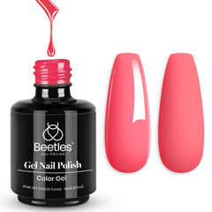 Beetles coctel fresa, botella 15ml, tono vibrante para uñas duraderas.