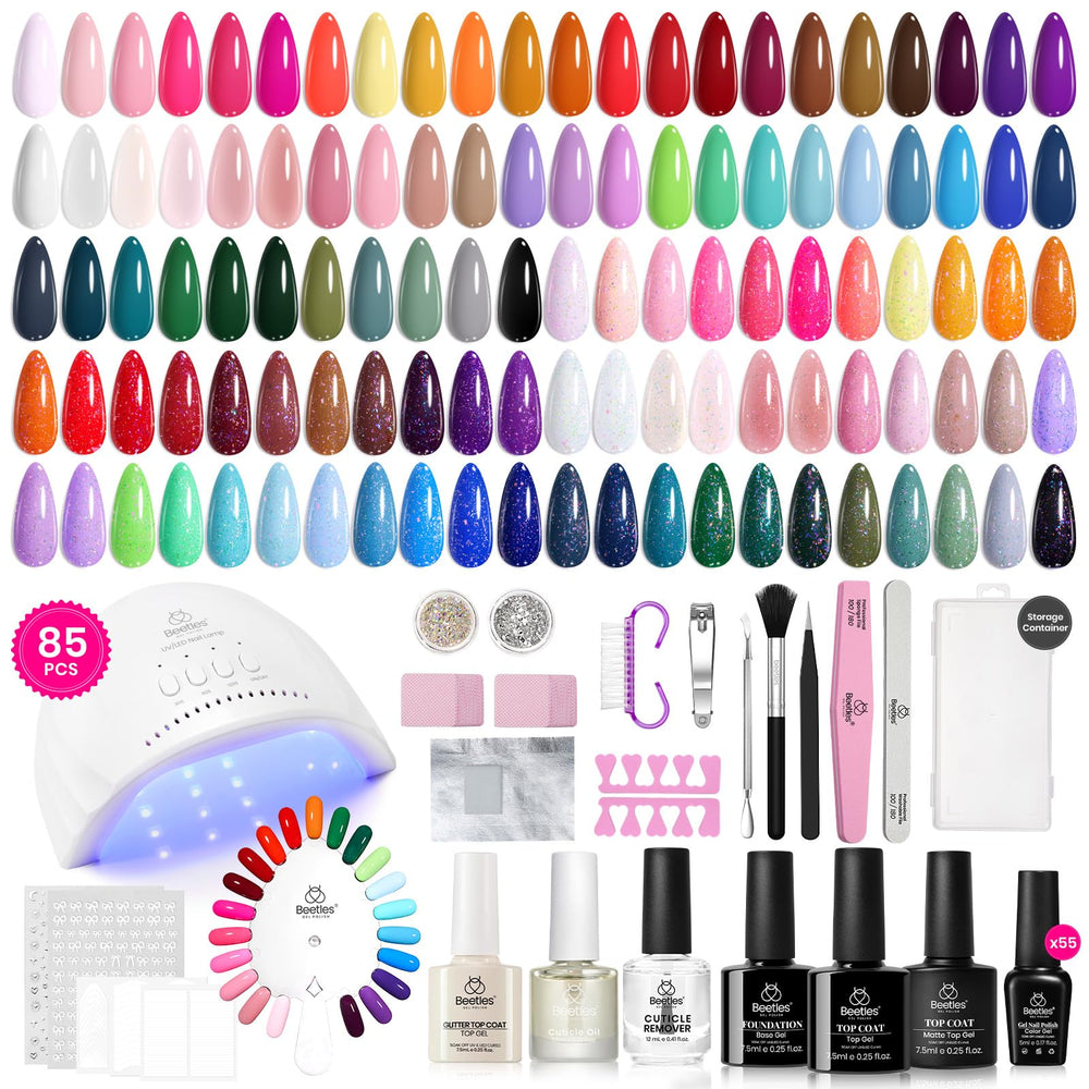 Beetles kit de uñas gel con 55 colores y lámpara UV para uso en casa