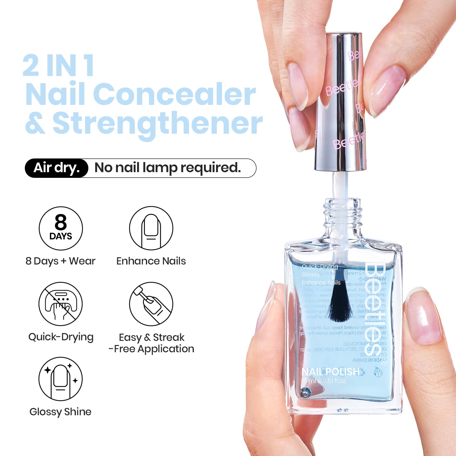 Beetles Corrector de Uñas Azul Océano, cobertura rápida para imperfecciones visibles.