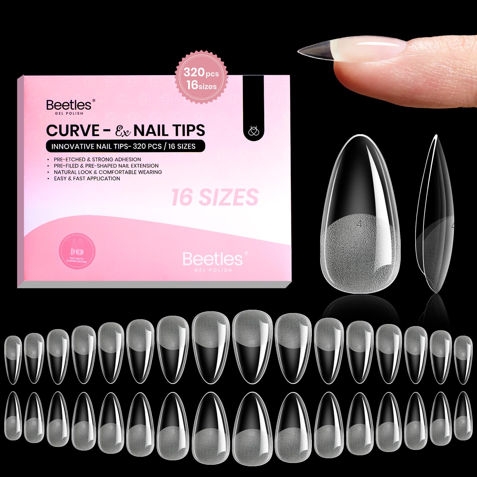Beetles Curve-EX uñas en forma almendra media con ajuste cómodo y duradero