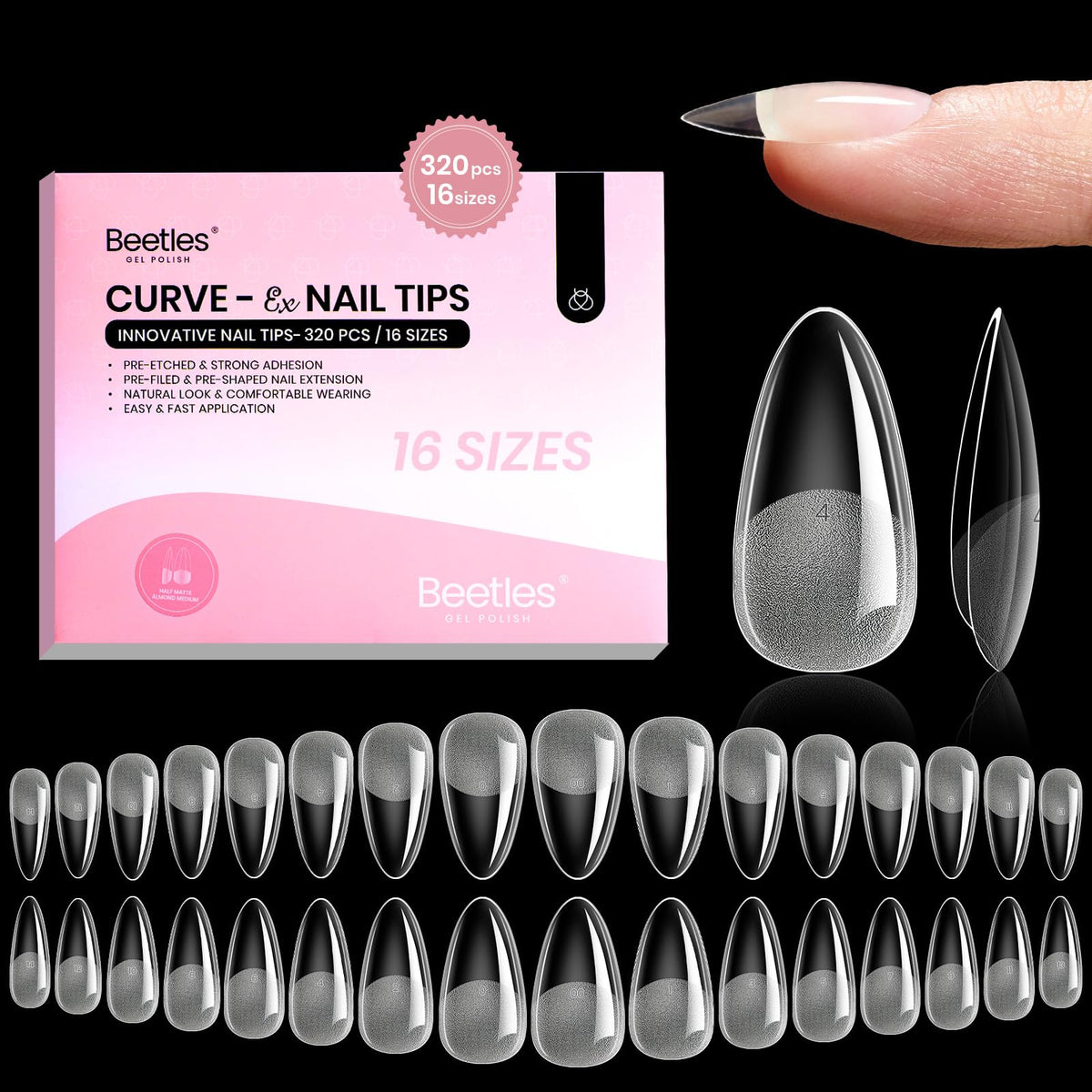 Beetles Curve-EX uñas en forma almendra media con ajuste cómodo y duradero