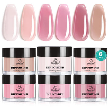 Beetles Dip Powder Kit with six nude-pink-brown colors for at-home salon results.