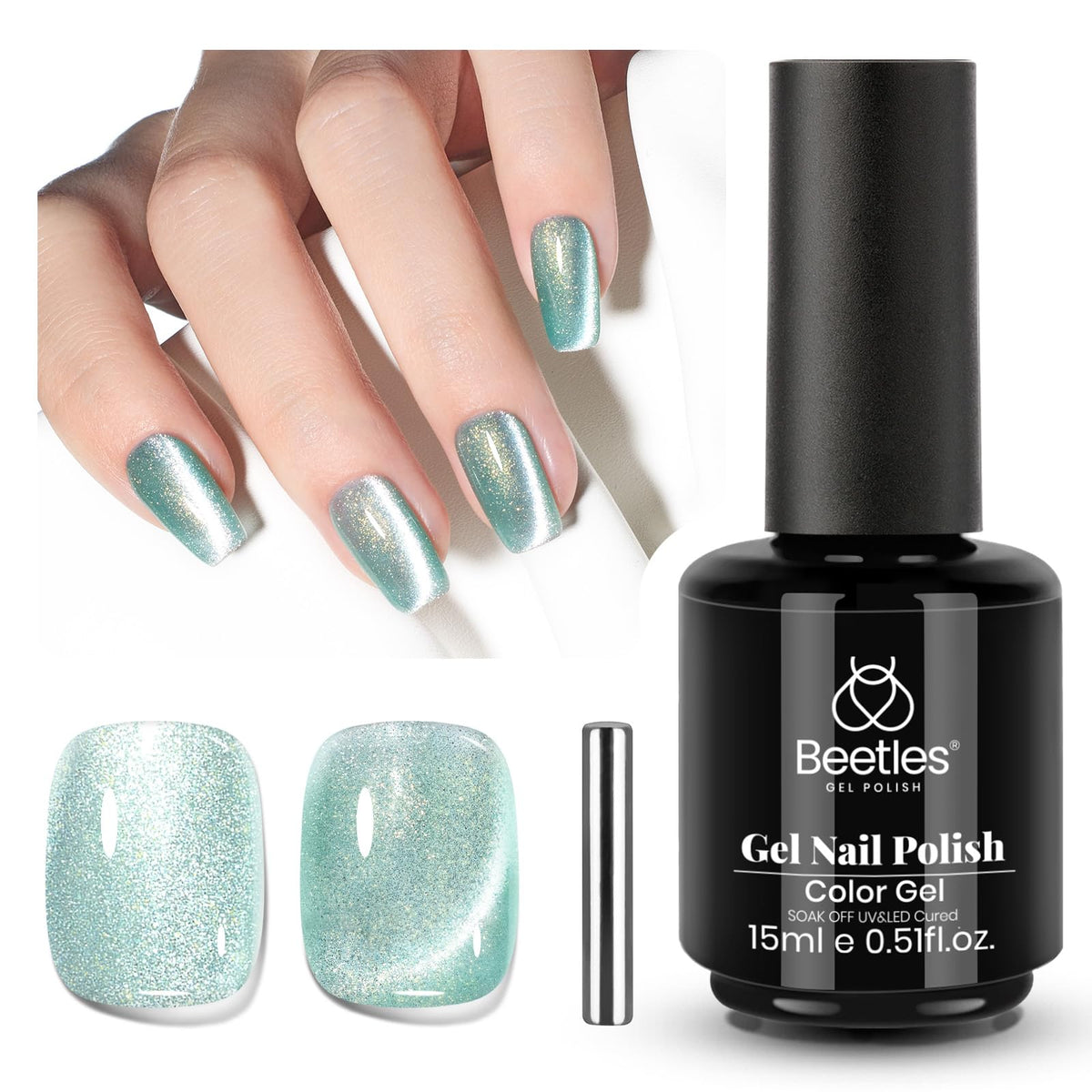 Beetles esmalte ojo de gato verde menta en botella de 15ml.