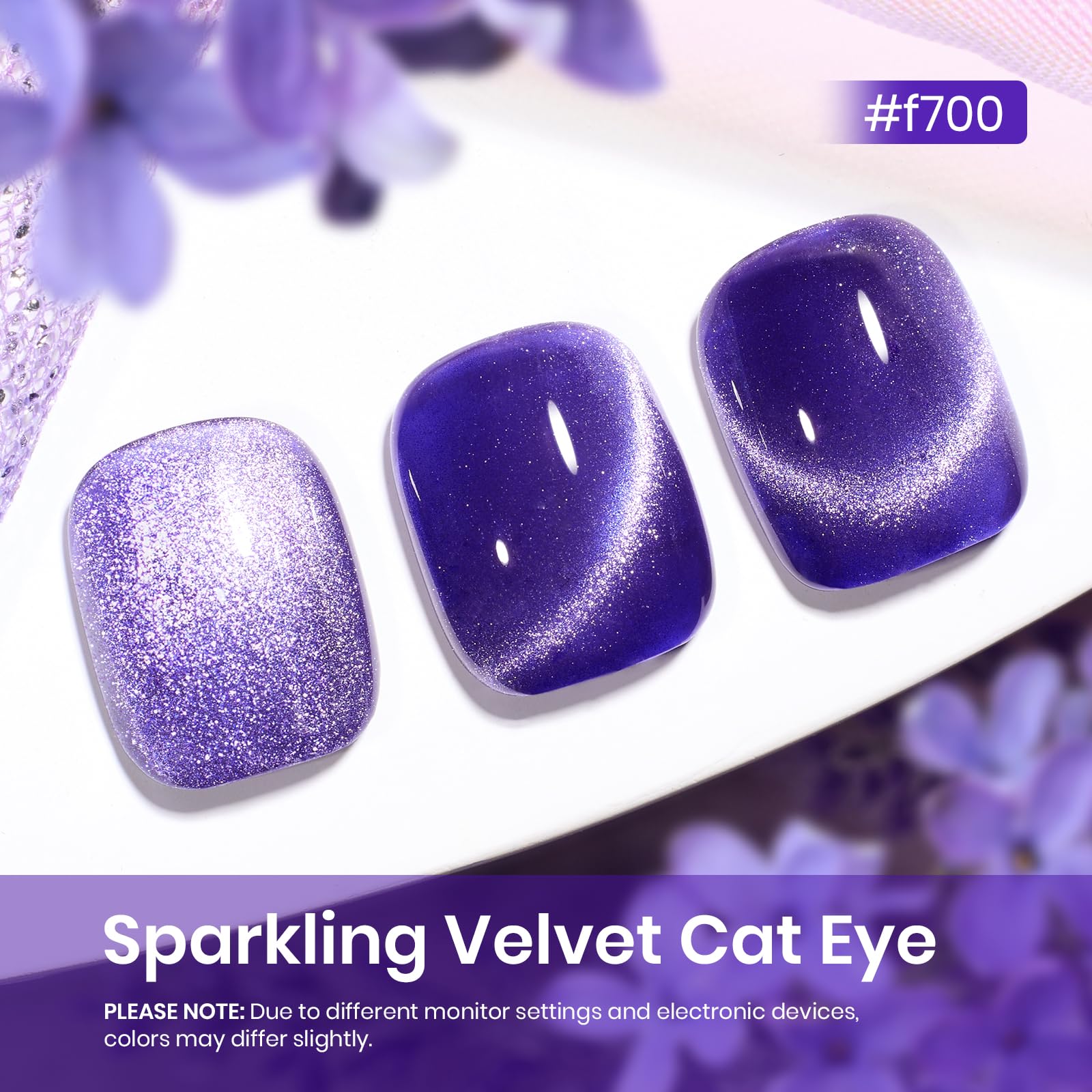Beetles Esmalte Cat Eye de 15 ml morado con imán para uñas brillantes.