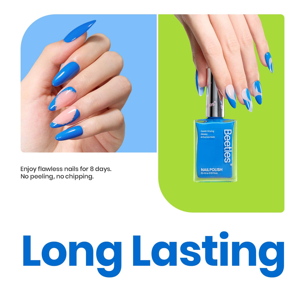 Beetles Esmalte en Gel Azul, fácil eliminación con removedor adecuado.
