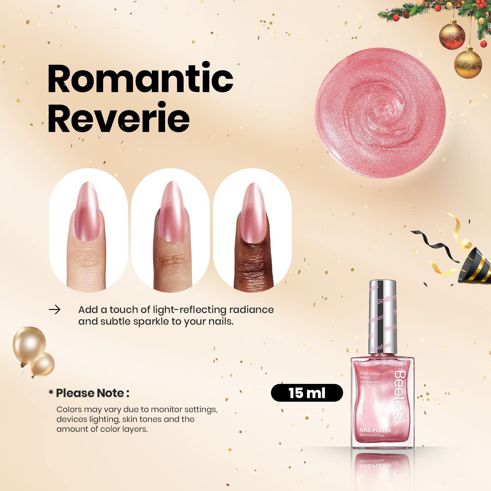 Beetles esmalte en gel con efecto remolino perlado rosa