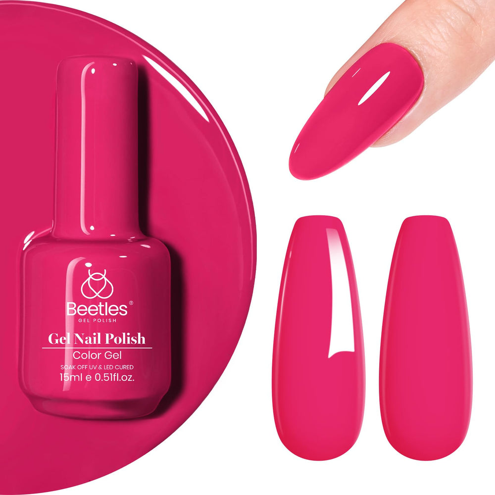 Beetles Esmalte en Gel Rosa Fucsia neón en botella, tono vibrante para uñas llamativas