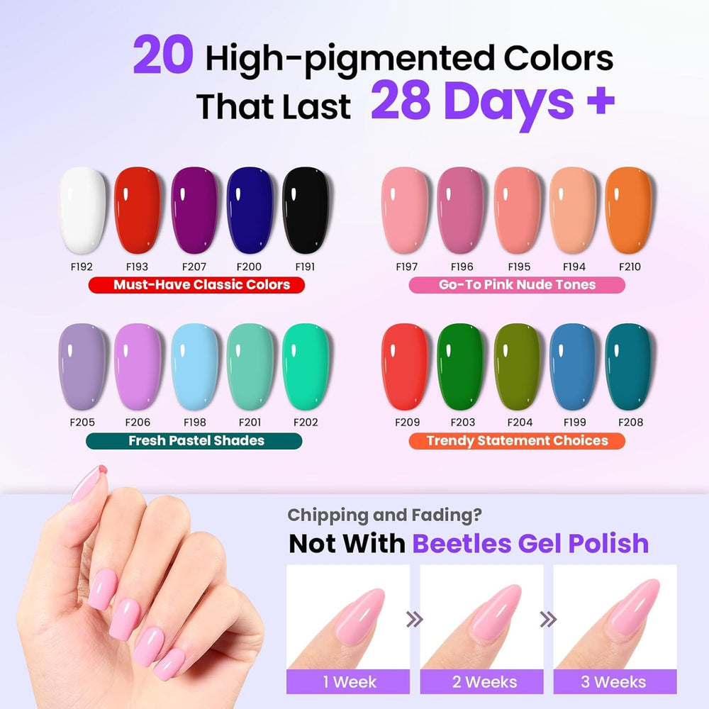 Beetles Esmalte Gel 20 tonos para combinaciones versátiles y estilos.
