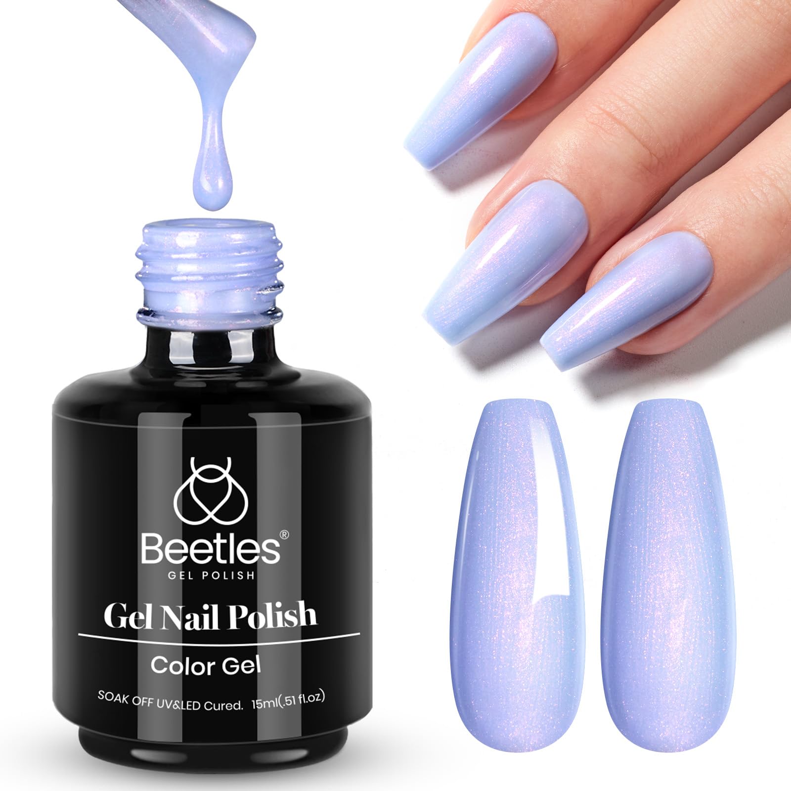 Beetles Esmalte Gel en azul pervinca para uñas elegantes y acabado duradero.