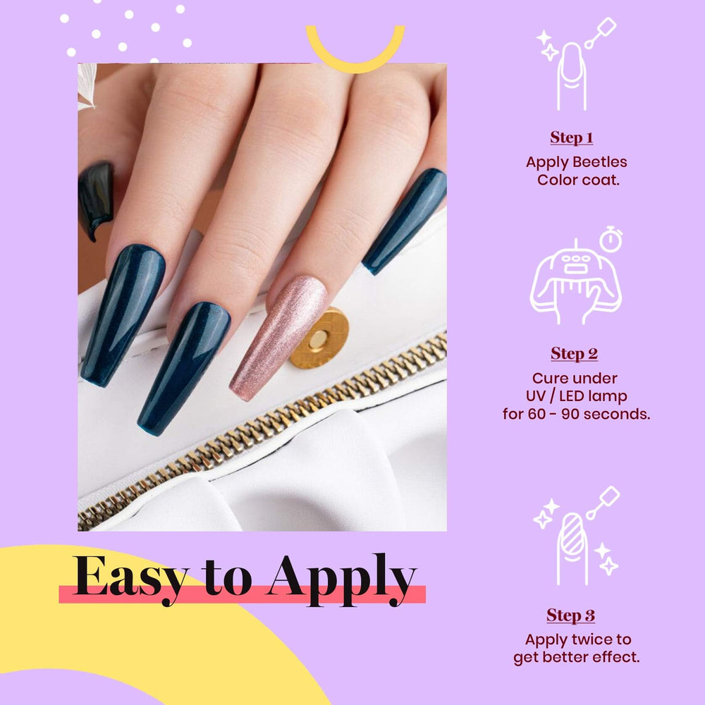 Beetles Esmalte Gel Azul Verdoso, manos con manicura de color intenso