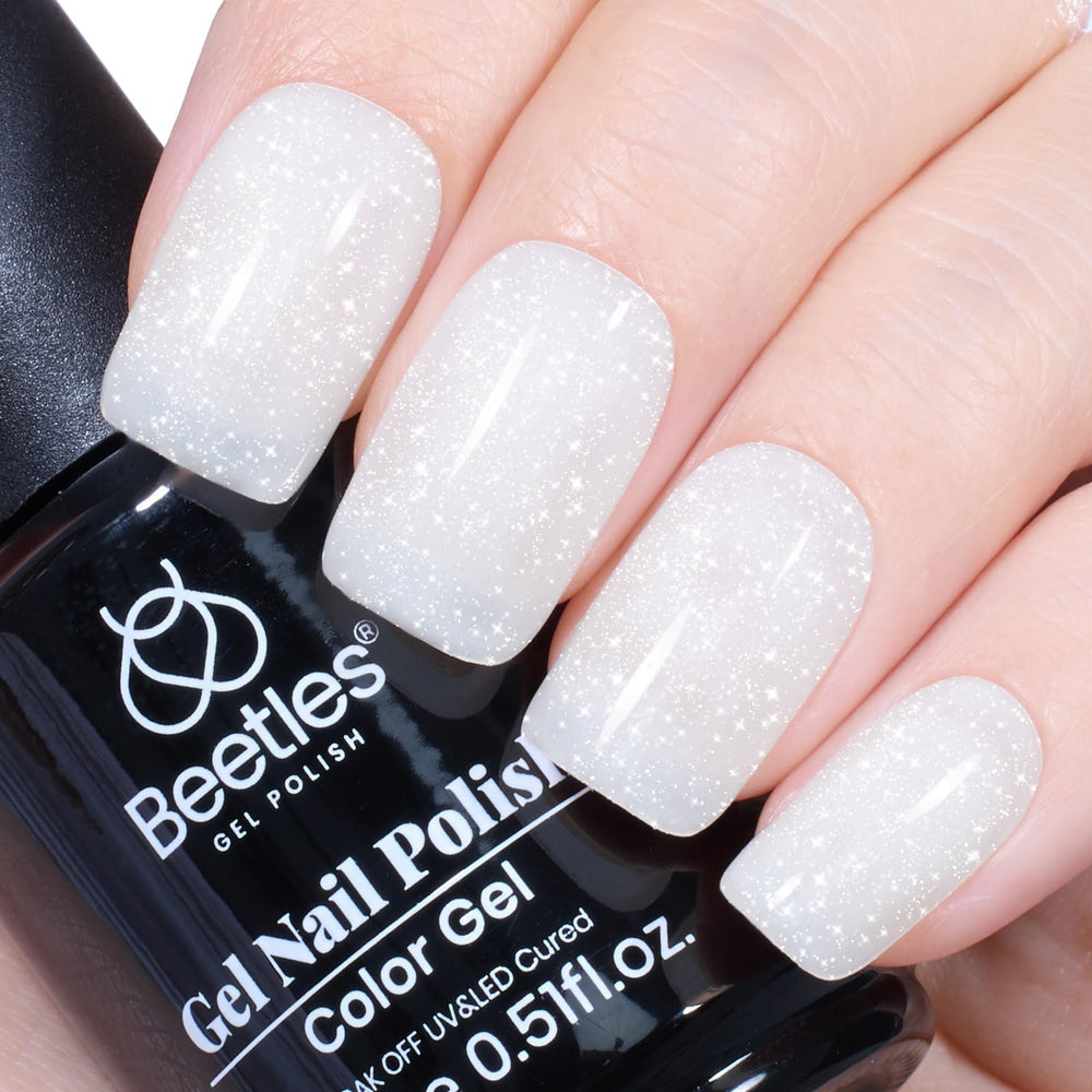 Beetles Esmalte Gel Blanco en botella con brillo para uñas