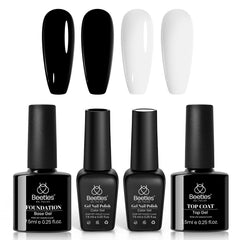 Beetles gel blanco y negro de 4 piezas para manicura.