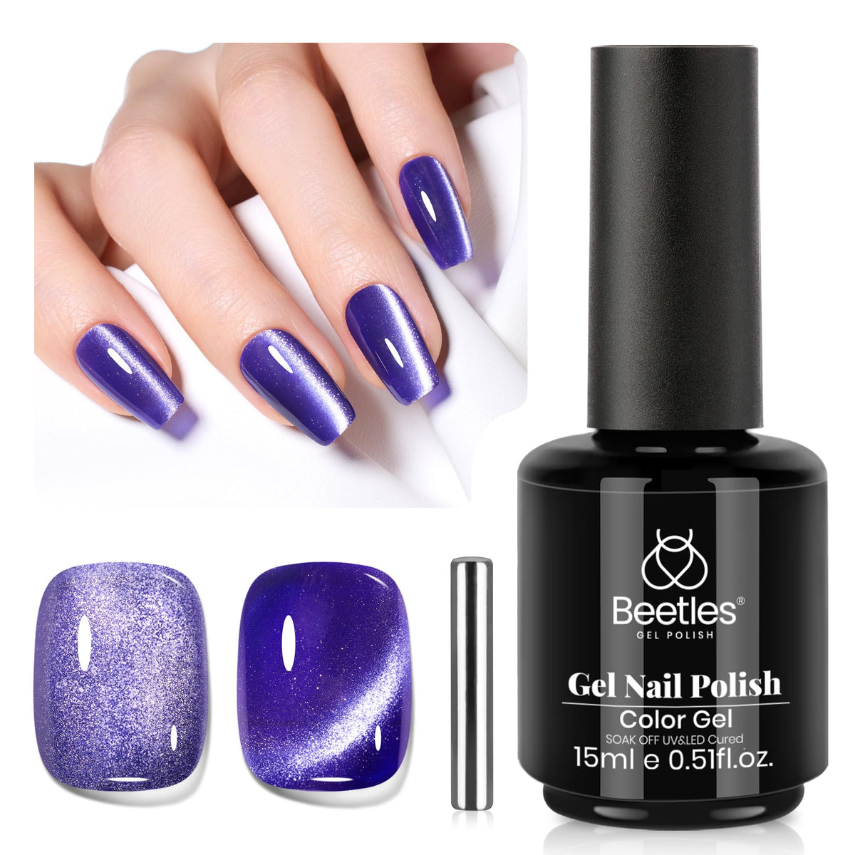 Beetles Esmalte en gel ojo de gato morado con imán para efectos variables.