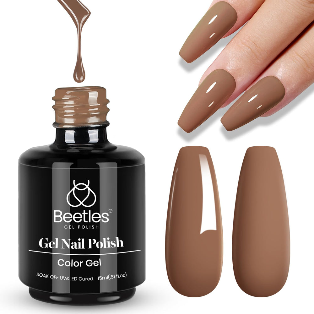 Beetles gel marrón, manicura en casa con acabado profesional