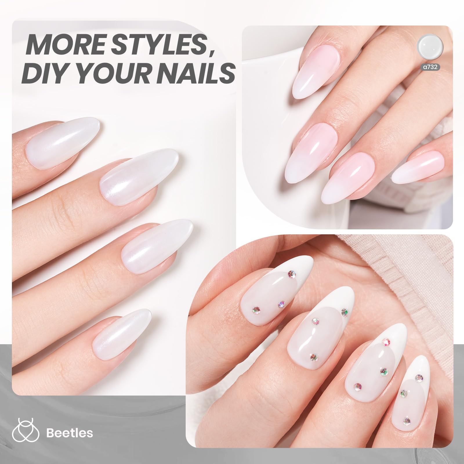 Beetles Milky White Gel Nail Polish, envase compacto de 15 ml para viaje.