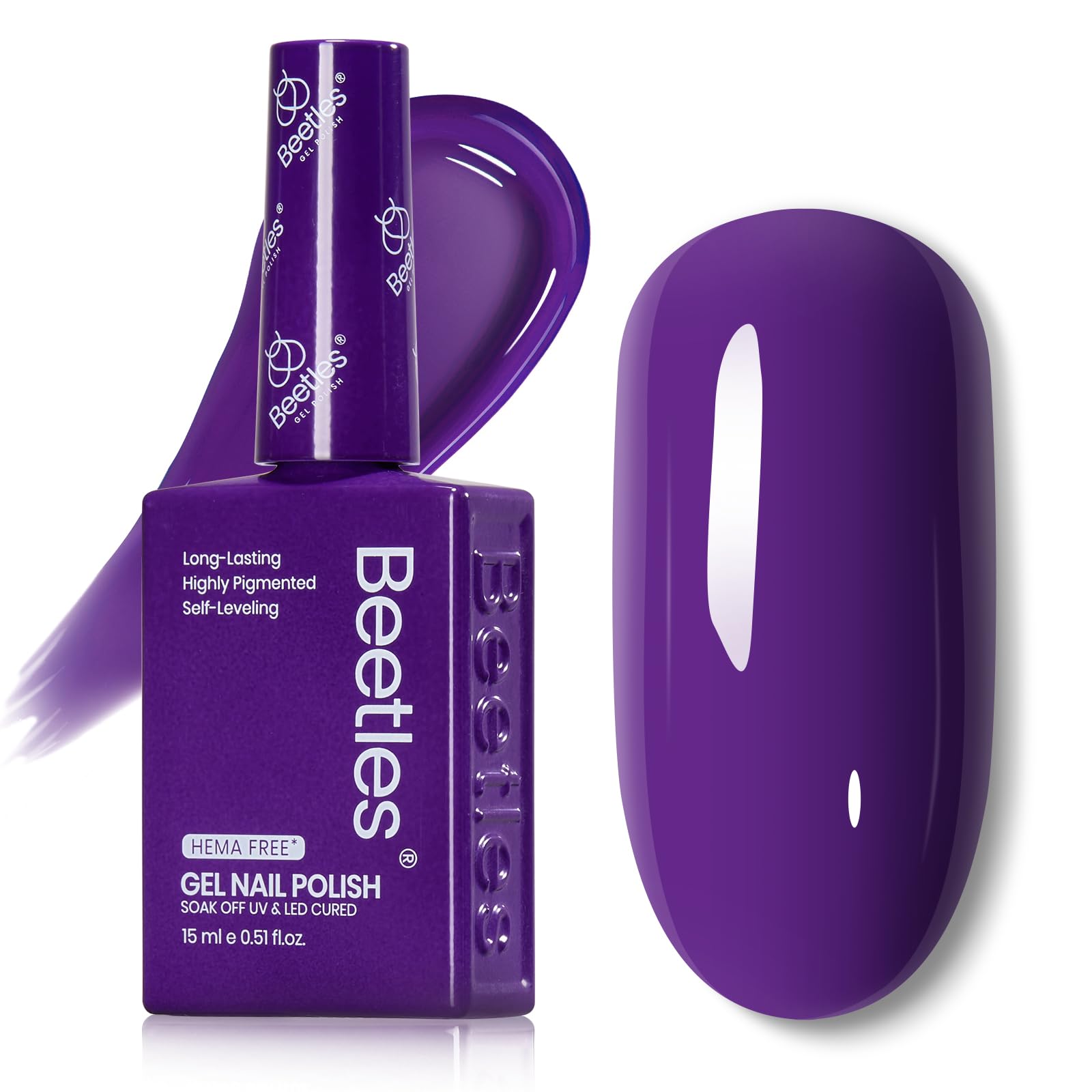 Beetles esmalte gel morado oscuro 15 ml, acabado brillante para uñas.